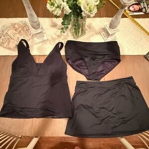 EUC Lands' End Black Women's 3-Piece Swim Set All Pieces Sz 14